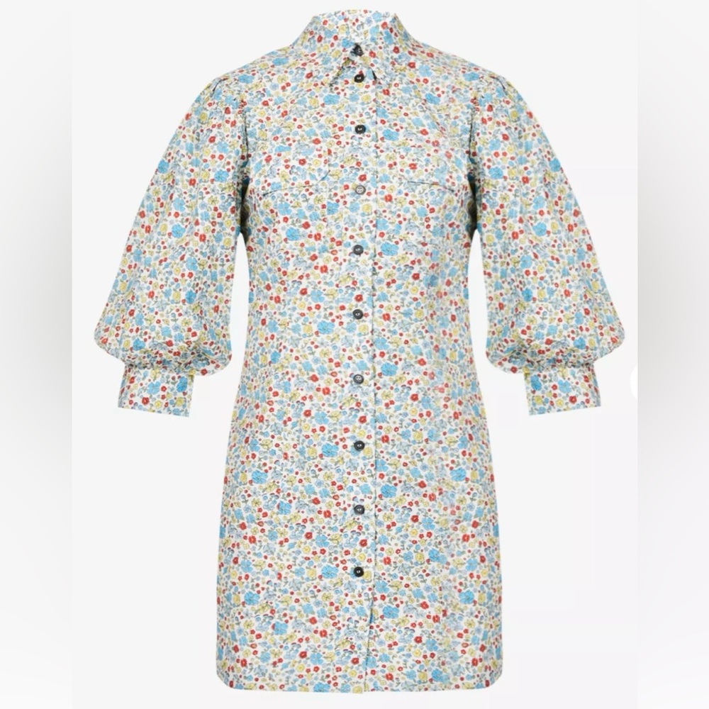GANNI floral organic cotton puff-sleeve button-front mini dress - Picture 17 of 17
